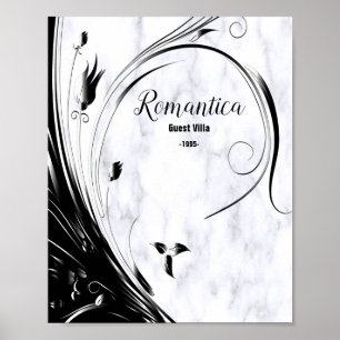 Weißer Marmor, schwarze Filigree Grafik Poster
