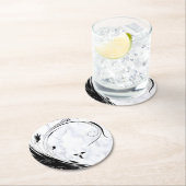 Weißer Marmor, schwarze Filigree Grafik Runder Pappuntersetzer (Vor Ort)