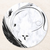 Weißer Marmor, schwarze Filigree Grafik Runder Pappuntersetzer (Vorderseite)