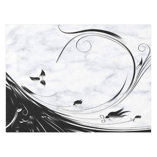 Weißer Marmor, schwarze Filigree Grafik Tischdecke (Vorderseite (Horizontal))