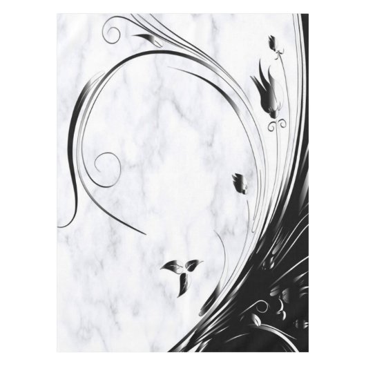 Weißer Marmor, schwarze Filigree Grafik Tischdecke (Vorderseite)