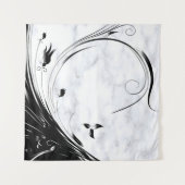 Weißer Marmor, schwarze Filigree Grafik Wandteppich (Vorderseite)