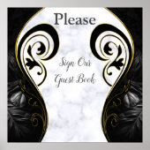 Weißer Marmor - Schwarzes Abstraktes Gästebuchpost Poster (Vorne)