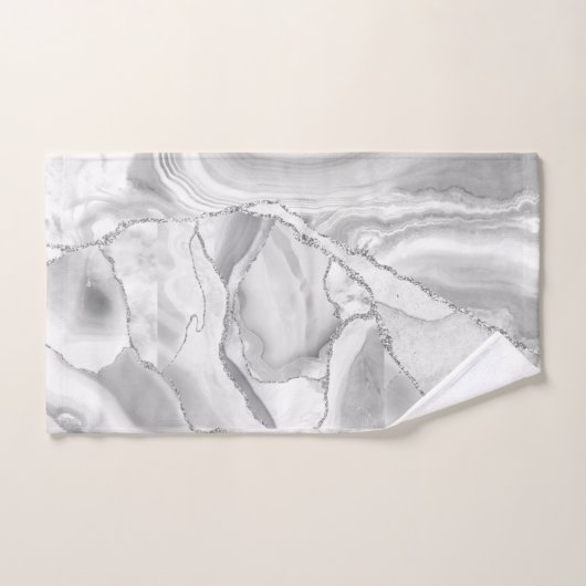 Weißer Marmor Silver Glitzer Agate Elegant Badhandtuch Set (Handtuch)