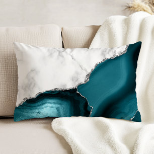 Weißer Marmor Silver Glitzer Aquamarin Agate Dekokissen