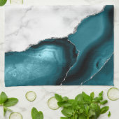 Weißer Marmor Silver Glitzer Aquamarin Blue Agate Geschirrtuch (Gefaltet)
