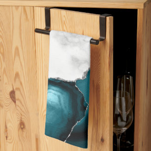 Weißer Marmor Silver Glitzer Aquamarin Blue Agate Geschirrtuch