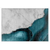 Weißer Marmor Silver Glitzer Aquamarin Blue Agate Schneidebrett (Vorderseite)