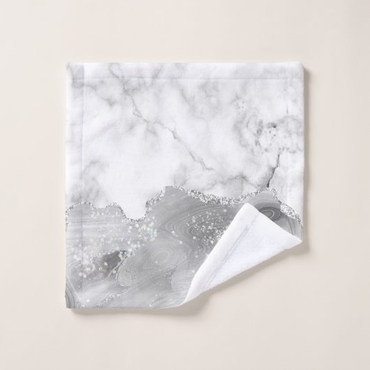 Weißer Marmor Silver Glitzer Gray Agate Badhandtuch Set (Waschlappen)
