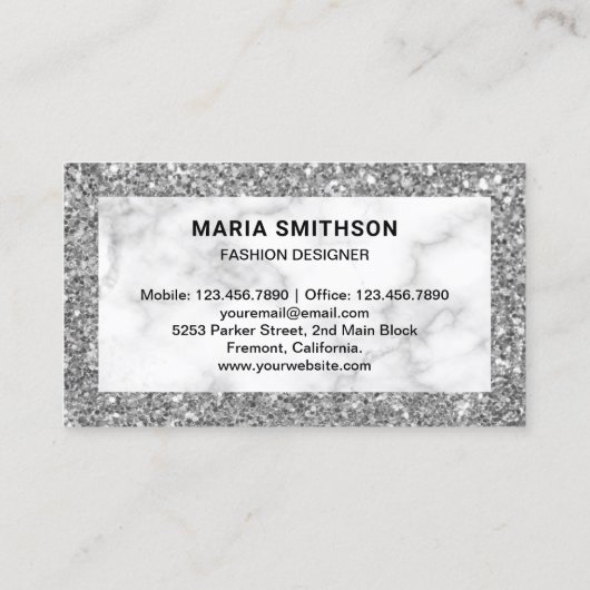 Weißer Marmor Silver Glitzer High Heels Visitenkarte (Rückseite)