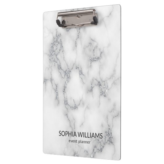 Weißer Marmor Silver Glitzer Klemmbrett (Links)