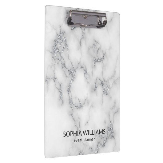 Weißer Marmor Silver Glitzer Klemmbrett (Rechts)