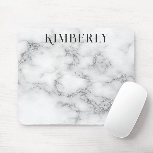 Weißer Marmor Silver Glitzer Mousepad (Mit Mouse)