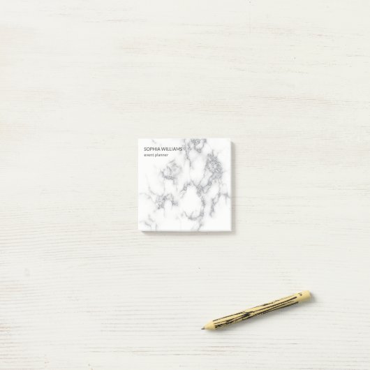 Weißer Marmor Silver Glitzer Post-it Klebezettel (Auf Schreibtisch)