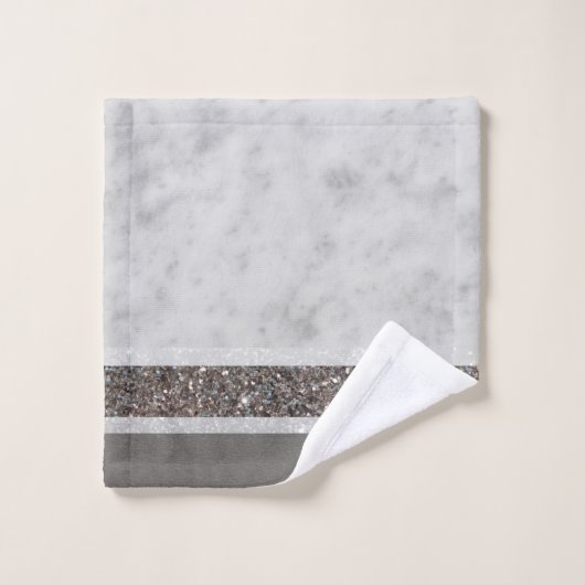 Weißer Marmor Silver Glitzer Streifen Glam #1 Badhandtuch Set (Waschlappen)