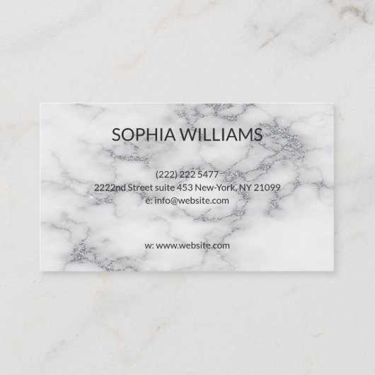 Weißer Marmor Silver Glitzer Visitenkarte (Rückseite)