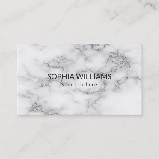 Weißer Marmor Silver Glitzer Visitenkarte (Vorderseite)