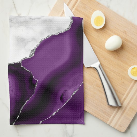 Weißer Marmor Silver Lila Agate Geschirrtuch (Viertel Falte)