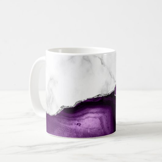Weißer Marmor Silver Lila Agate Kaffeetasse (Vorderseite Links)