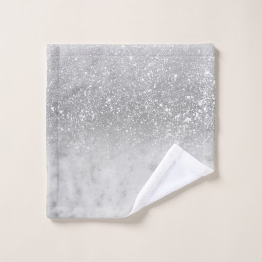 Weißer Marmor Silver Ombre Glitzer Glam #1 Badhandtuch Set (Waschlappen)
