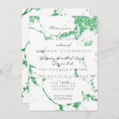 Weißer Marmor Smaragdgras Grüner Glitzer Geburtsta Einladung (Vorne/Hinten)