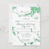 Weißer Marmor Smaragdgras Grüner Glitzer Geburtsta Einladung (Vorderseite)