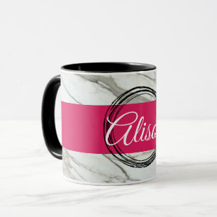 Weißer Marmor, trendige Fuchsia personalisierte Ta Tasse