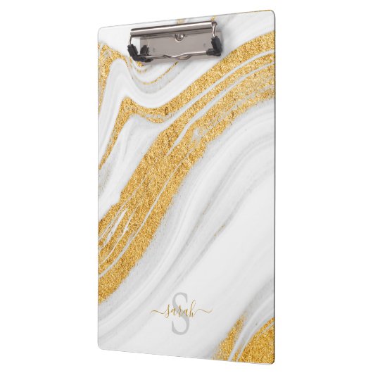 Weißer Marmor und bedruckter Gold-Glitzer Klemmbrett (Links)