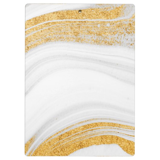 Weißer Marmor und bedruckter Gold-Glitzer Klemmbrett (Rückseite)