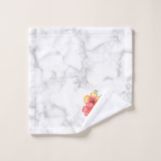 Weißer Marmor und Blume Badhandtuch Set (Waschlappen)
