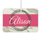 Weißer Marmor und Fuchsienrosa tragen den Namen. Autolufterfrischer (Vorderseite)