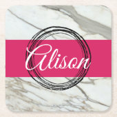 Weißer Marmor und Fuchsienrosa tragen den Namen. Rechteckiger Pappuntersetzer (Vorderseite)