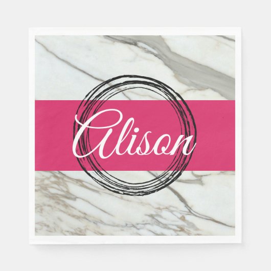 Weißer Marmor und Fuchsienrosa tragen den Namen Serviette (Vorderseite)