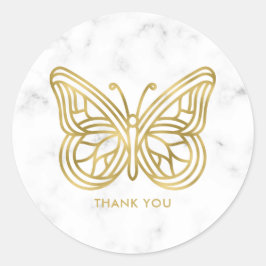 Weißer Marmor und geometrischer Schmetterling aus  Runder Aufkleber