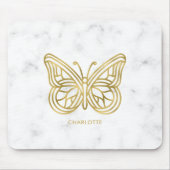 Weißer Marmor und geometrischer Schmetterling Mousepad (Vorne)