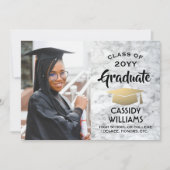 Weißer Marmor und Gold-Abschluss-Foto Einladung (Vorderseite)