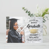 Weißer Marmor und Gold-Abschluss-Foto Einladung (Stehend Vorderseite)