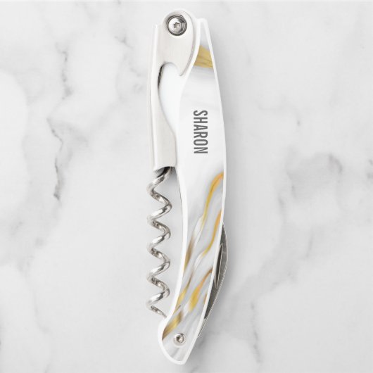 Weißer Marmor und Gold Kellnermesser (Vorderseite)