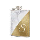 weißer Marmor und goldene Foil Look Flasche Flachmann (Links)