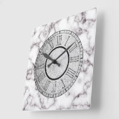 Weißer Marmor und Grau mit Silber und römische Zah Quadratische Wanduhr (Winkel)