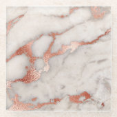 Weißer Marmor und Imitat Rose Gold Glasuntersetzer (Vorderseite)