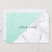 Weißer Marmor und Minzgrün Glitzer Einladung (Rückseite)