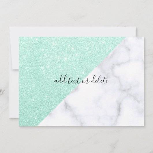 Weißer Marmor und Minzgrün Glitzer Einladung (Rückseite)