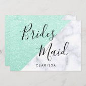 Weißer Marmor und Minzgrün Glitzer Einladung (Vorne/Hinten)