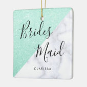 Weißer Marmor und Minzgrün Glitzer Keramikornament (Links)