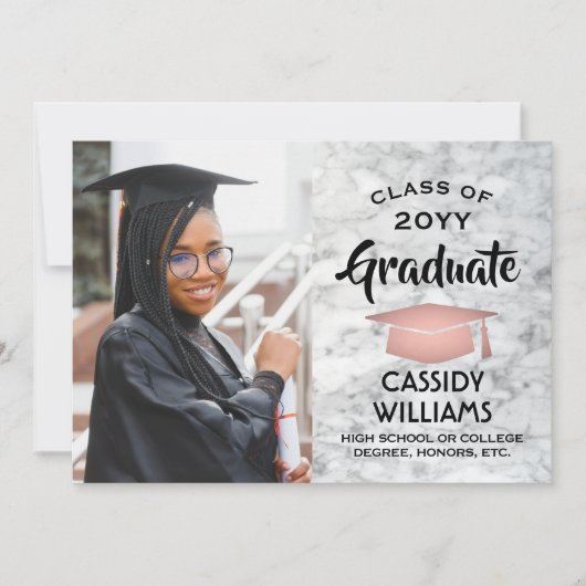 Weißer Marmor und rosa Abschluss Foto Einladung (Vorderseite)