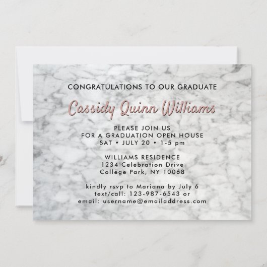 Weißer Marmor und rosa Abschluss Foto Einladung (Rückseite)