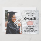 Weißer Marmor und rosa Abschluss Foto Einladung (Vorderseite)