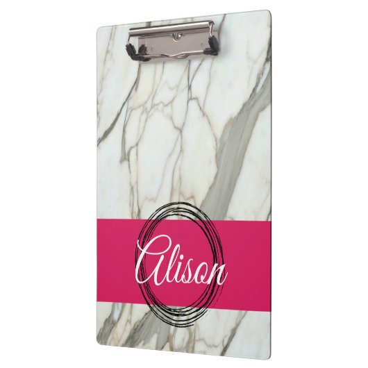 Weißer Marmor und rosa fuchsienfarbener individuel Klemmbrett (Links)