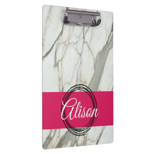 Weißer Marmor und rosa fuchsienfarbener individuel Klemmbrett (Rechts)